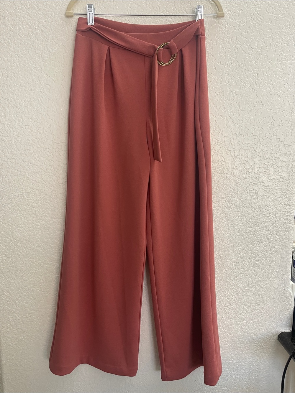 Charlotte Russe Rust Wide-Leg Belted Pants with Gold Ring